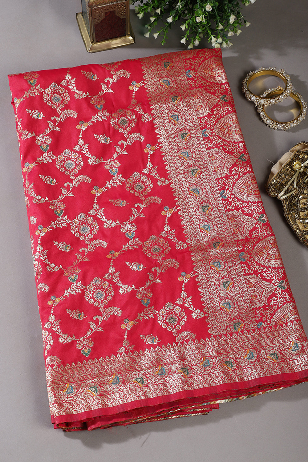 Rani Colour Banarasi Silk Woven Saree