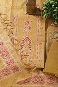 Mustard Tussar Silk Printed Unstitched Suit Material
