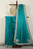 Firozi Colr Pure Satin Crepe Saree with Zardozi Handwork