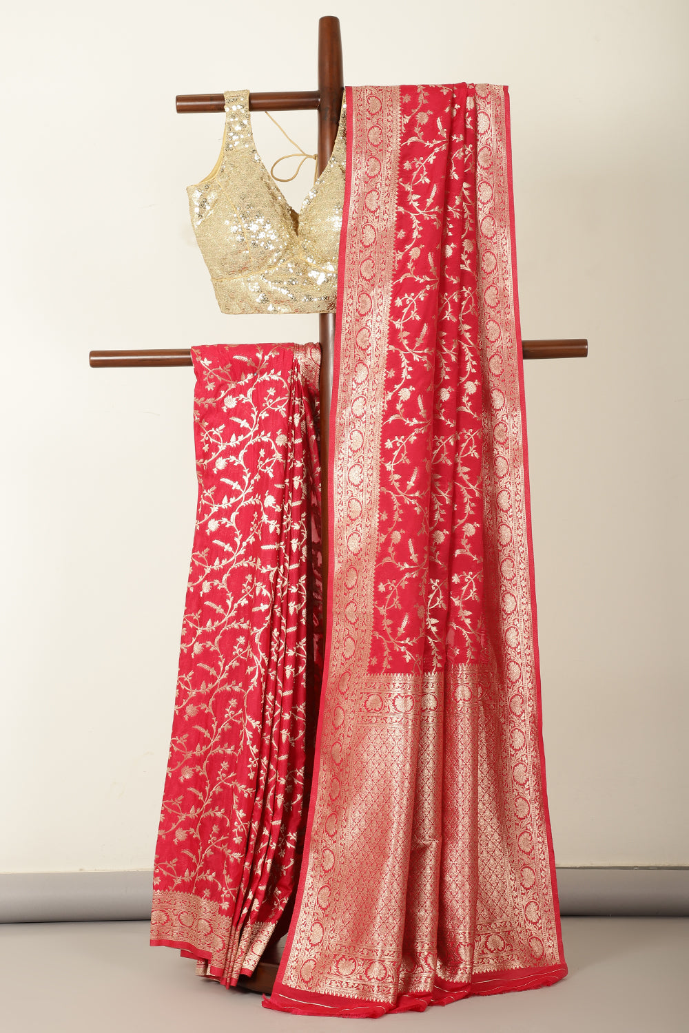 Deep Carmine Banarasi Silk Zari Woven Saree