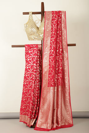 Deep Carmine Banarasi Silk Zari Woven Saree