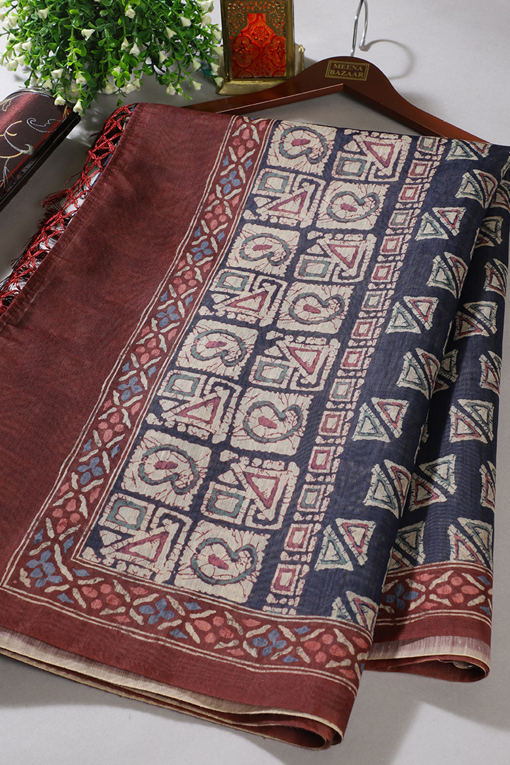 Navy Cotton Silk Printed Saree