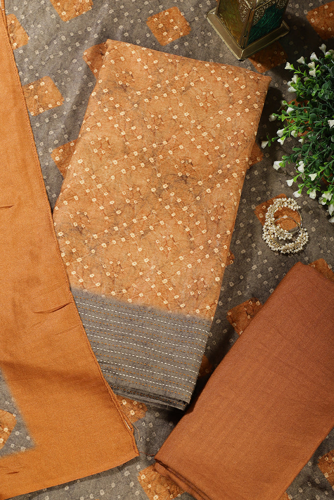 Mustard Spun Bandhani Printed Unstitched Suit Fabric