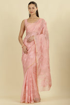 Pink Cotton Floral Resham Embroidered Saree