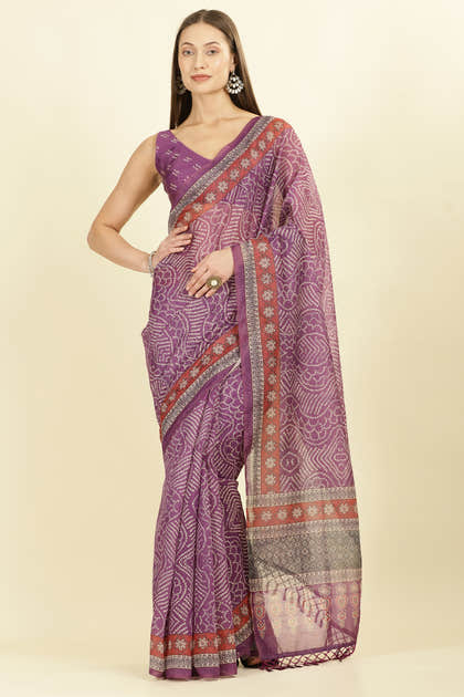 Purple Bandhani Printed Cotton Saree