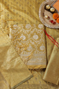 Mustard Colour Zari Woven Silk Unstitched Suit Fabric