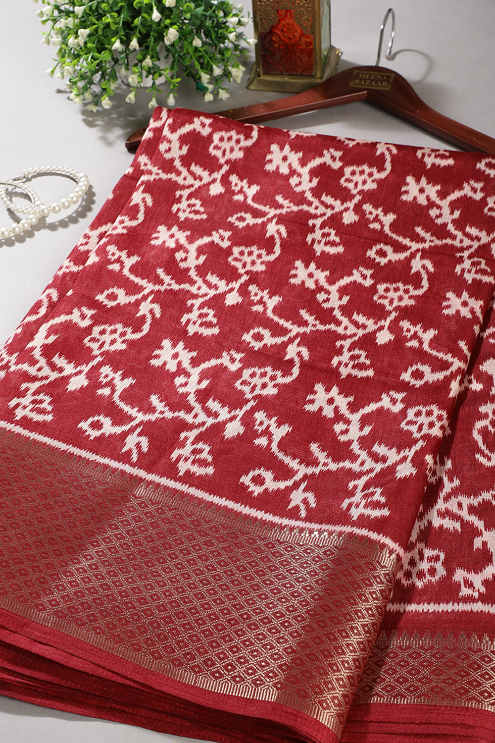 Marron Color Cotton Silk Printed Saree