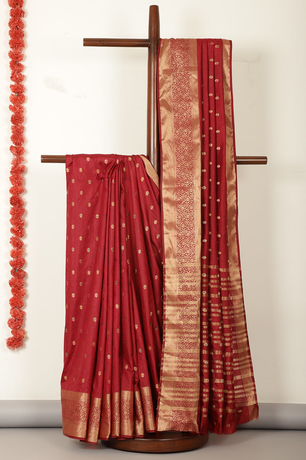 Maroon Cotton Zari & Resham Woven Saree