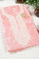 Pink Colour Cotton Printed & Resham Neck Embroidered Unstitched Suit