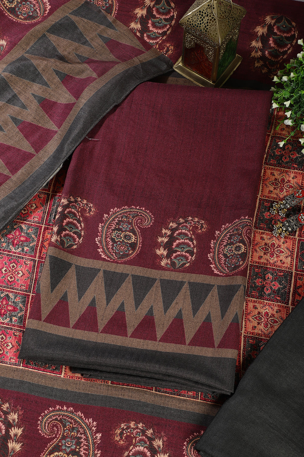 Wine Spun Printed Unstitched Suit