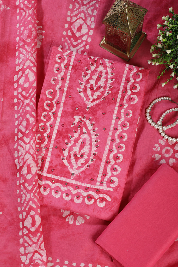 Dark Pink Shibori Printed Unstitched Suit Fabric