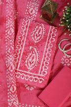 Dark Pink Shibori Printed Unstitched Suit Fabric