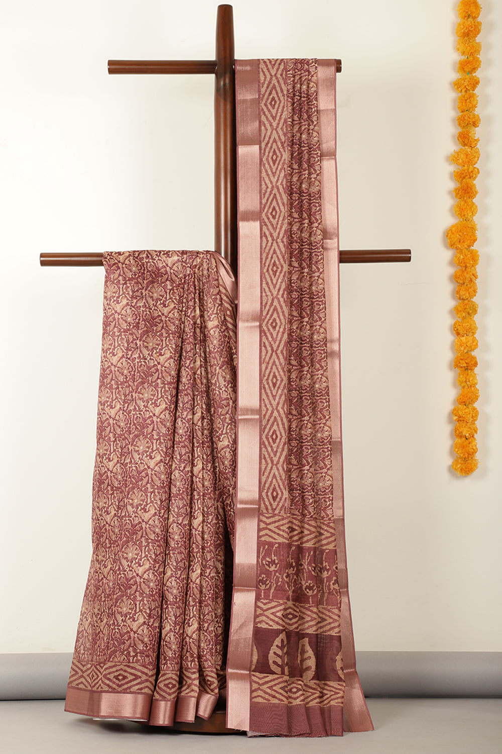 Brown Abstract Printed Chanderi Cotton Saree