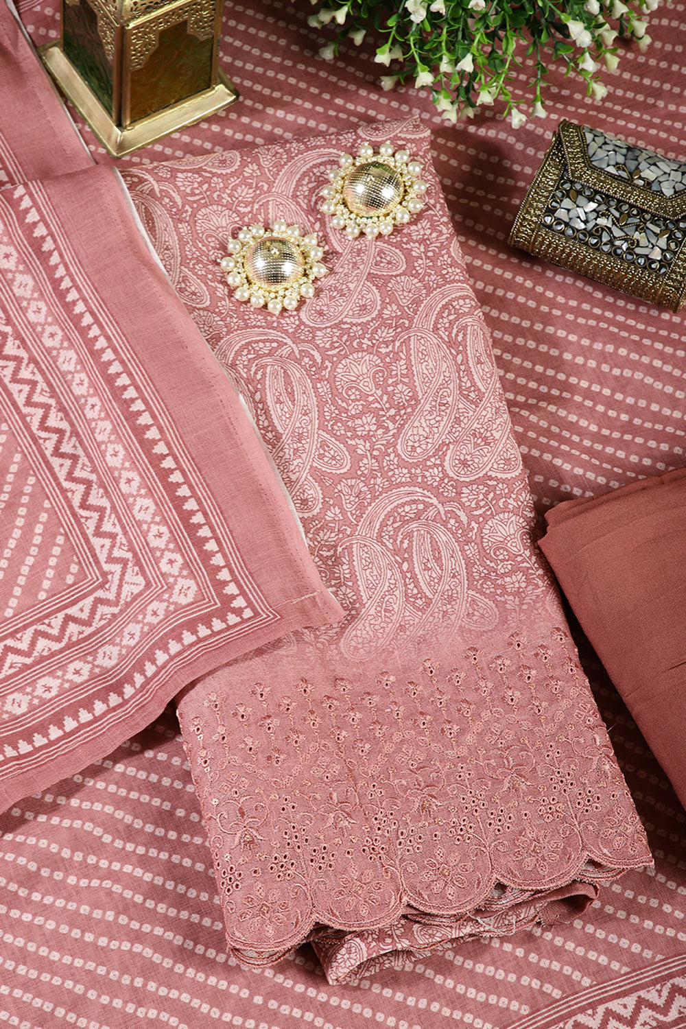 Gajari Color Chanderi Cotton Floral Printed Unstitched Suit Material