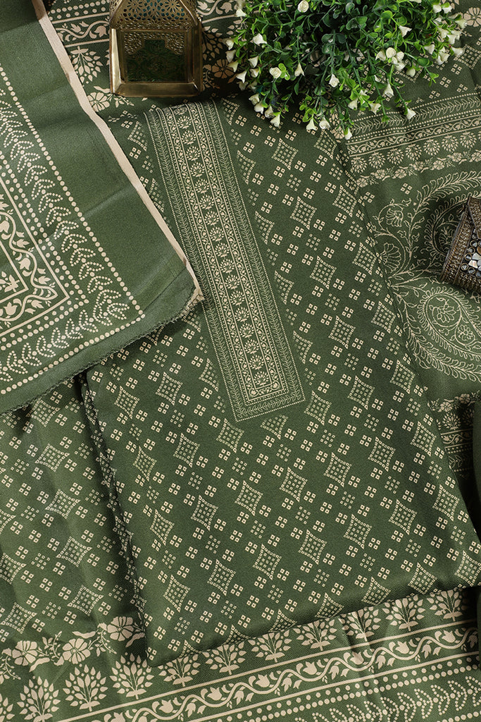 Green Printed Pashmina Unstitched Suit Fabric