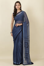 Navy Georgette Printed Saree