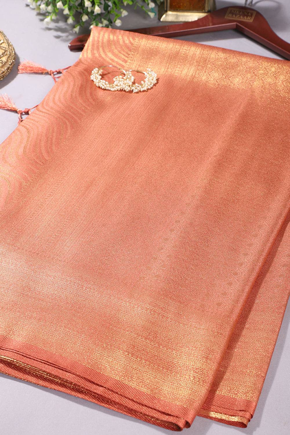 Dark Peach Colour Soft Silk Leheria Zari Woven Saree