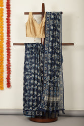 Navy Cotton Abstract Printed Saree