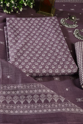 Purple Color Cotton Printed Unstitched Suit