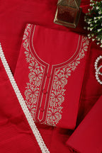 Cardinal Red Cotton Resham Embroidered Unstitched Suit