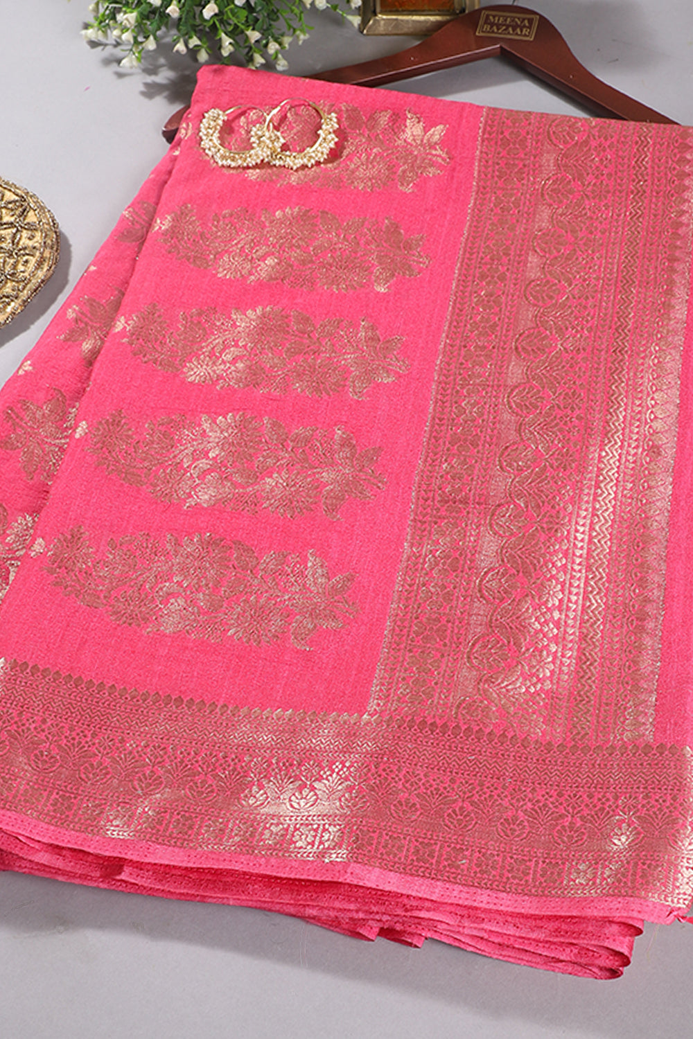 Dark Pink Colour Cotton Silk Zari Woven Saree