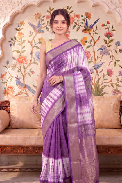 Purple Georgette Shibori Printed Saree