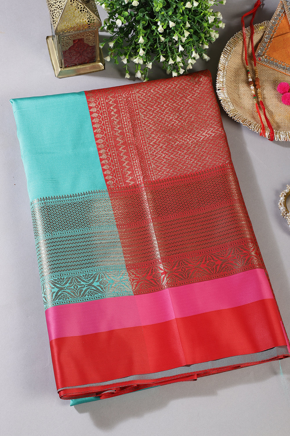 Sea Green Zari Woven Art Silk Saree