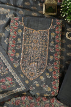Grey Muslin Printed Unstitched Suit Fabric