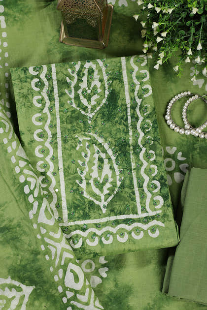 Green Shibori Printed Unstitched Suit Fabric