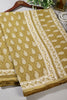 Olive Green Color Cotton Hand-Block Style Printed Saree