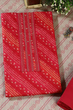 Cardinal Color Cotton Bandhani printed Unstitched Suit Fabric
