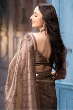 Brown Pure Metallic Tissue Sequins Embroidered Saree