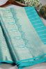 Firozi Color Georgette Saree with Zari Pinstripes