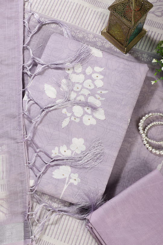 Mauve Color Printed Linen Cotton Unstitched Suits