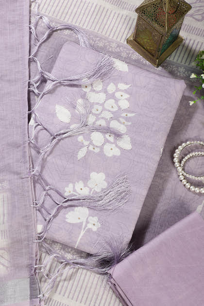Mauve Color Printed Linen Cotton Unstitched Suits