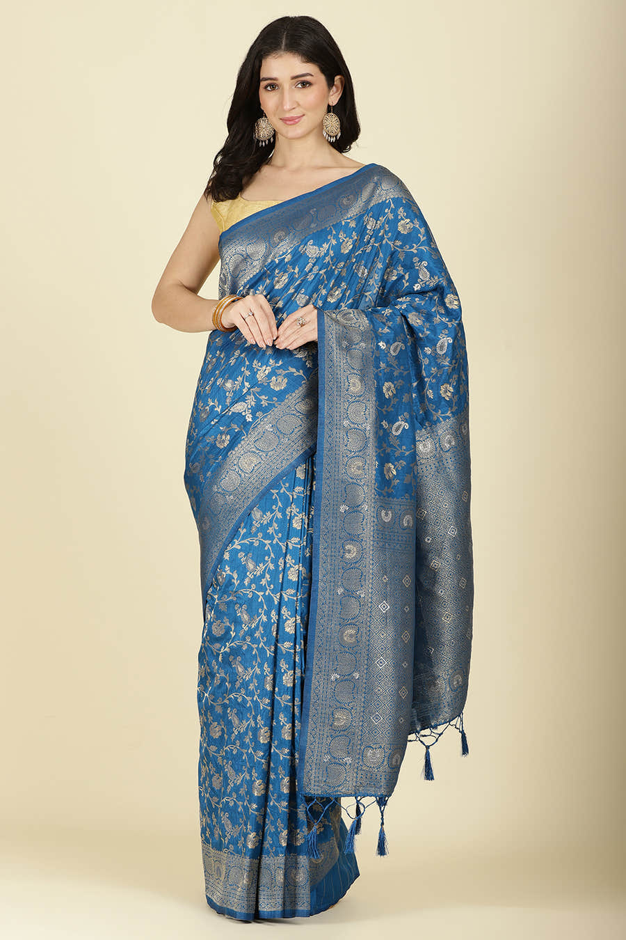 Flat Blue Colour Zari Woven South Silk Saree