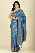 Flat Blue Colour Zari Woven South Silk Saree