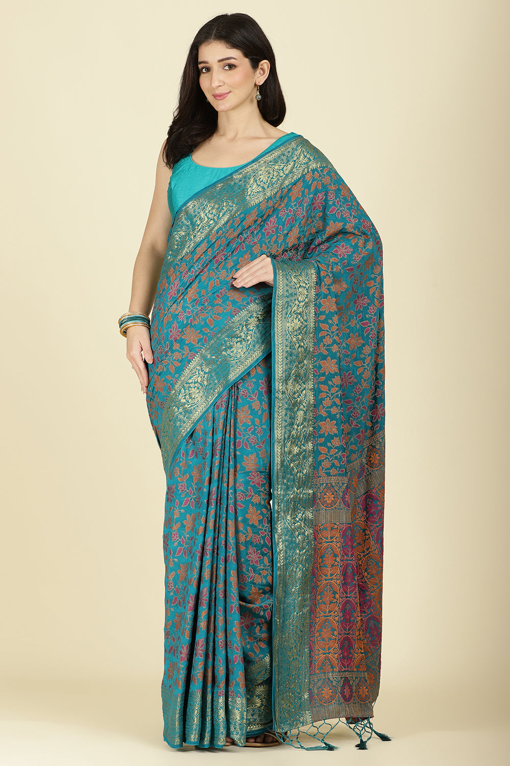 Turquoise Color Tussar Woven Silk Saree