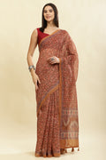 Brown Floral Printed Cotton Silk Saree