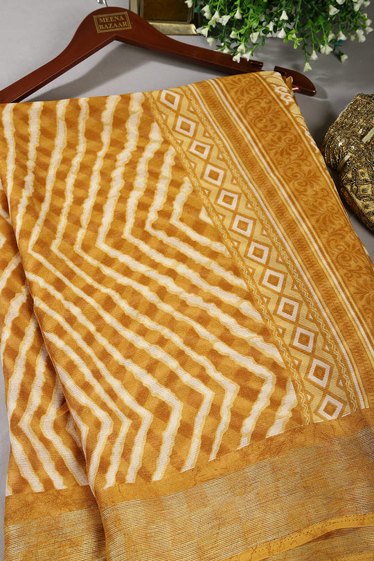 Mustard Color Chiffon Leheriya Printed Saree