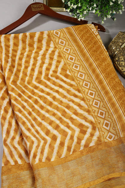 Mustard Color Chiffon Leheriya Printed Saree
