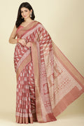 Light Maroon Cotton Silk Boota Printed And Zari Woven Saree