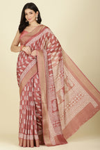 Light Maroon Cotton Silk Boota Printed And Zari Woven Saree