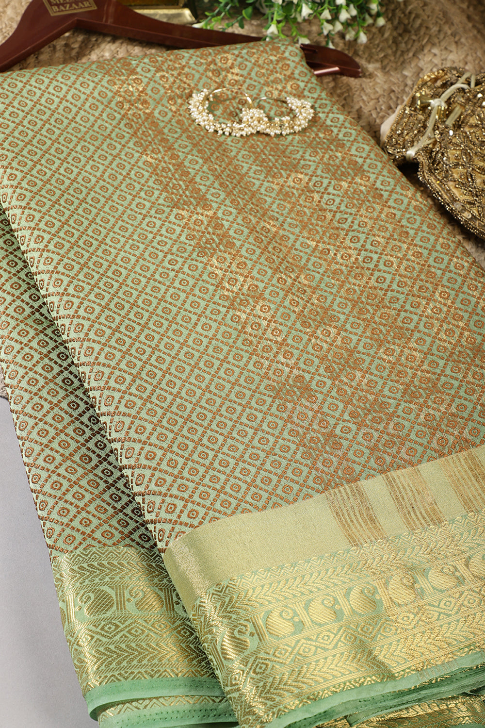 Mint Green Color Zari & Resham Weaving Silk Saree