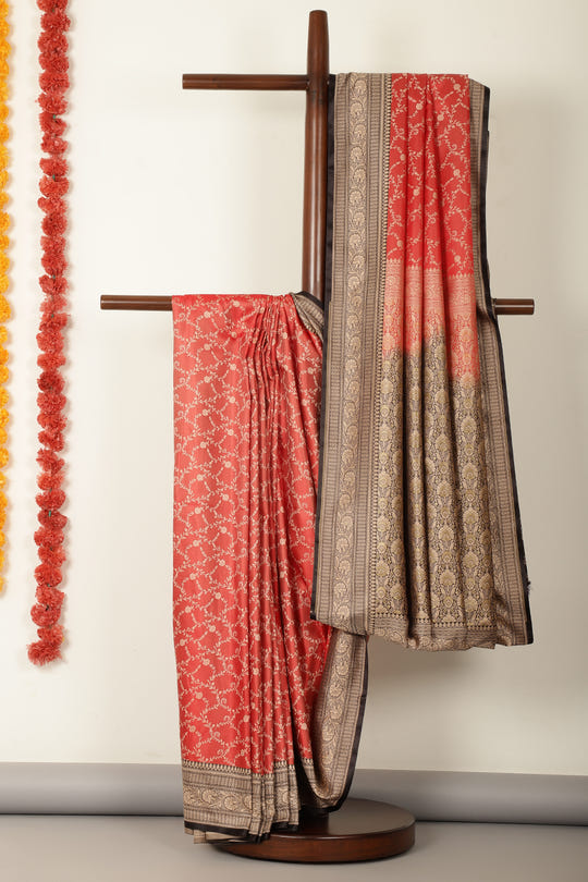 Red & Black Dual Toned Silk Floral Jal Woven Saree