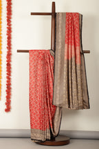 Red & Black Dual Toned Silk Floral Jal Woven Saree