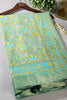 Grey & Teal Color Floral Printed Tussar Silk Saree