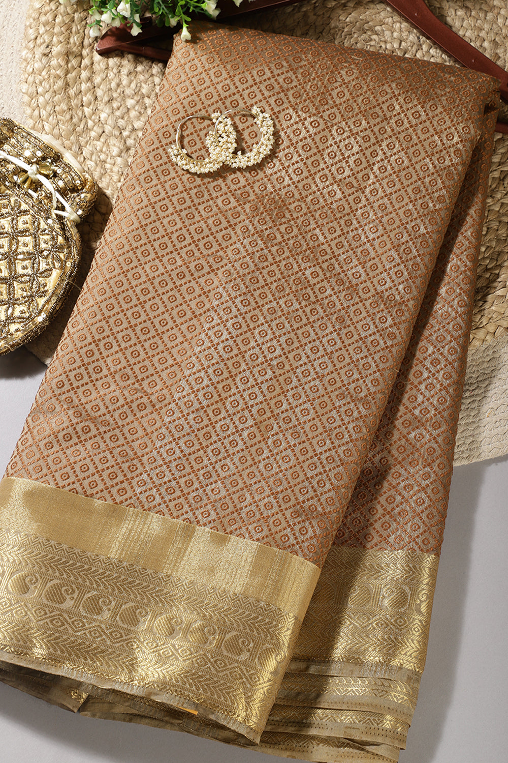 Brown Color Zari & Resham Weaving Silk Saree