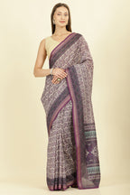 Purple Ajrakh Block Printed Cotton Saree