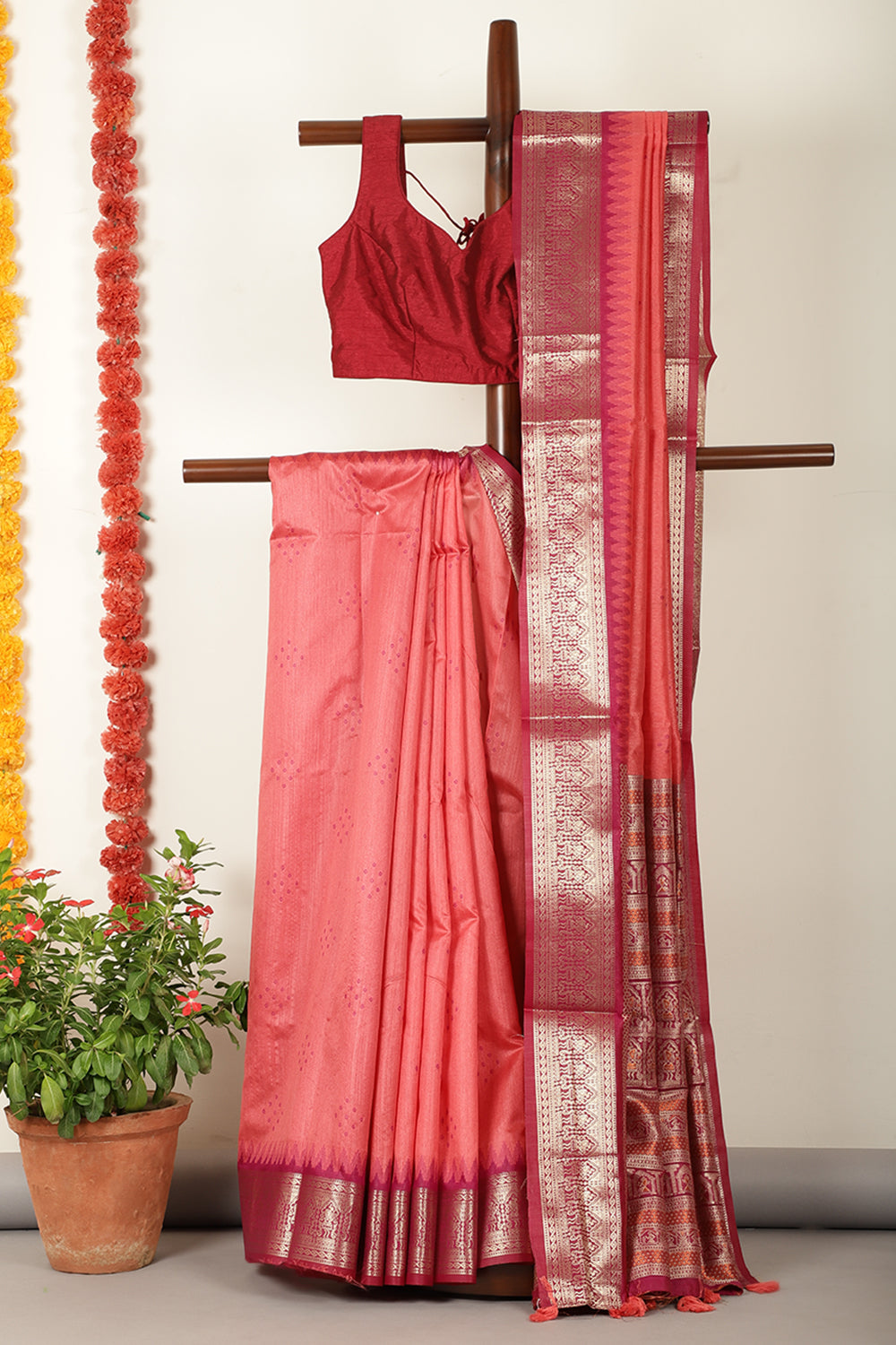 Coral Cotton Silk Zari Woven Saree